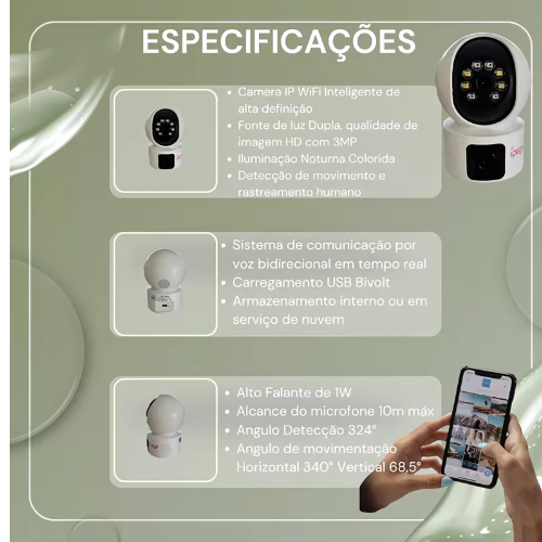 Câmera Baba Eletrônica Wifi Visão Noturna Detector ÍPEGA GIRATORIA