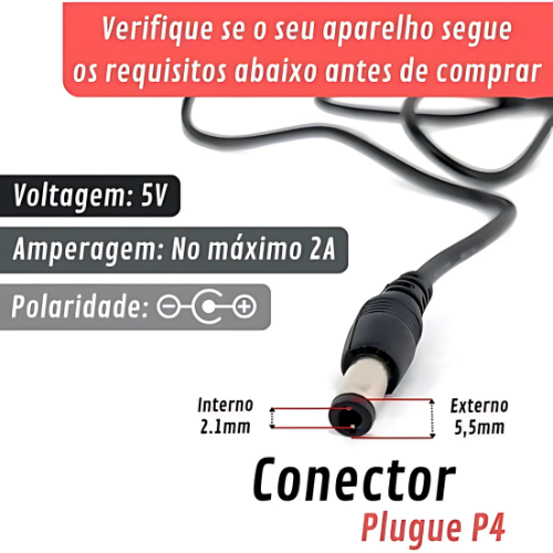 Fonte De Alimentação 5v 2a Bivolt 110/220v P4 Estabilizada